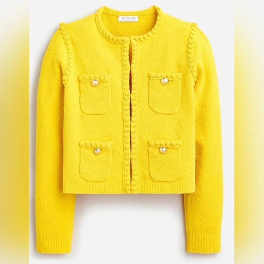 NWT J.Crew Odette Sweater Lady Jacket in Yellow Cotton-blend Boucle Cardigan XL
